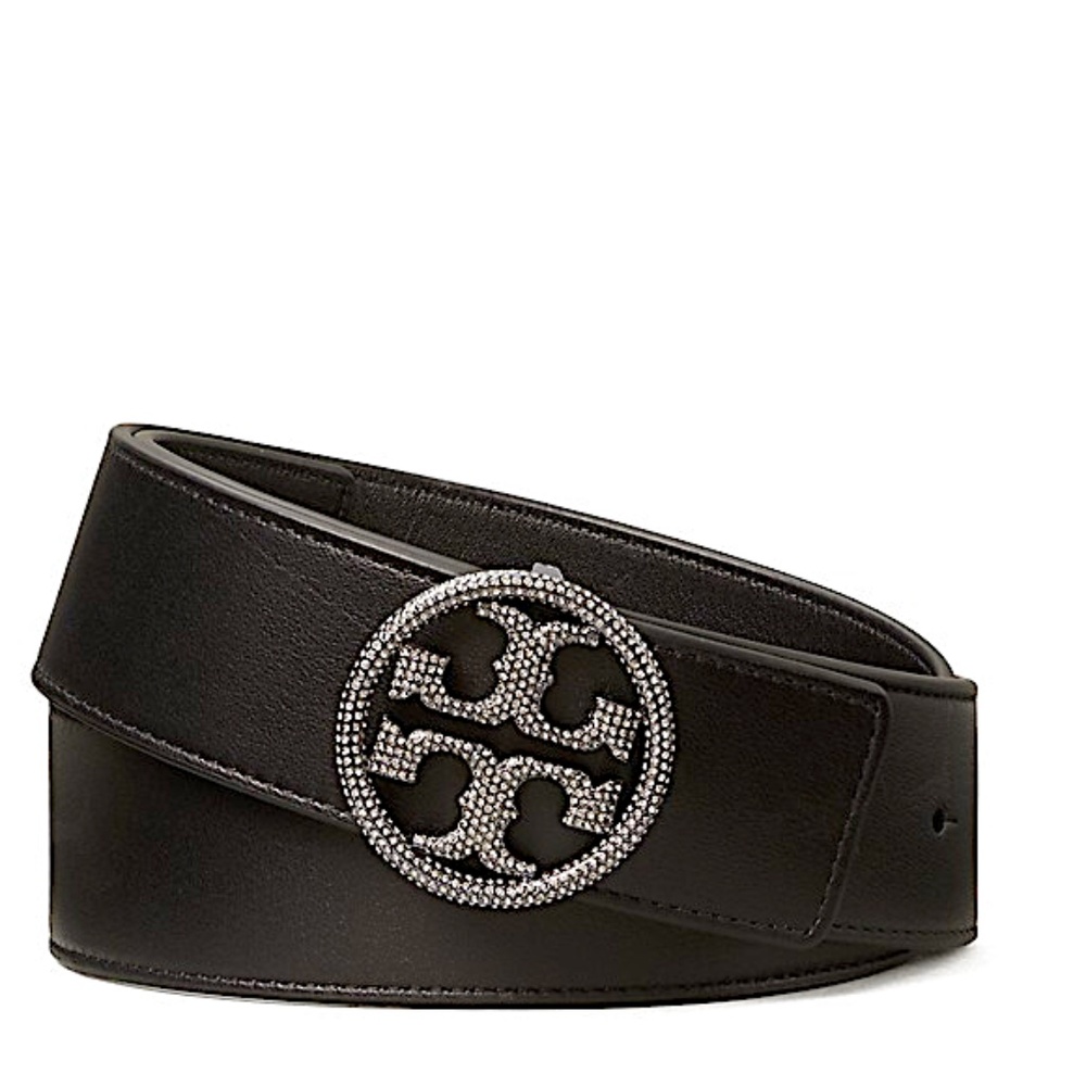 TORY BURCH  Embellished Logo Leather Belt - Black